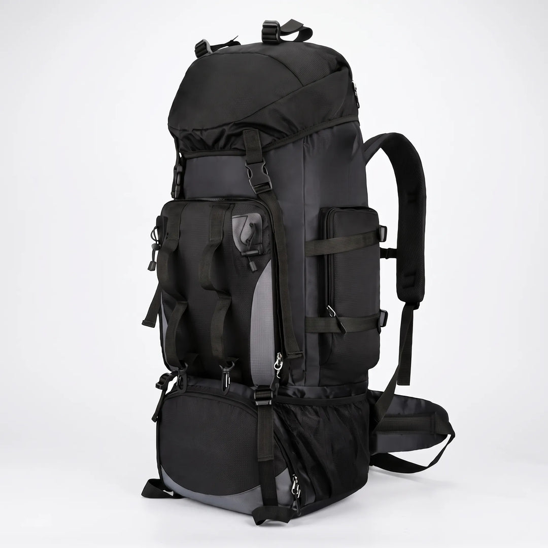 Geräumiger 90L Trekkingrucksack mit vielen Fächern, perfekt für Organisation auf langen Wanderungen.