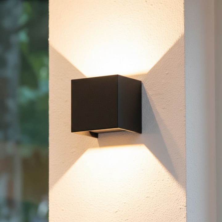 Aufladbare kabellose LED Wandleuchte LumaCube. Dimmbares Licht mit Akku für flexible, moderne Innenbeleuchtung.
