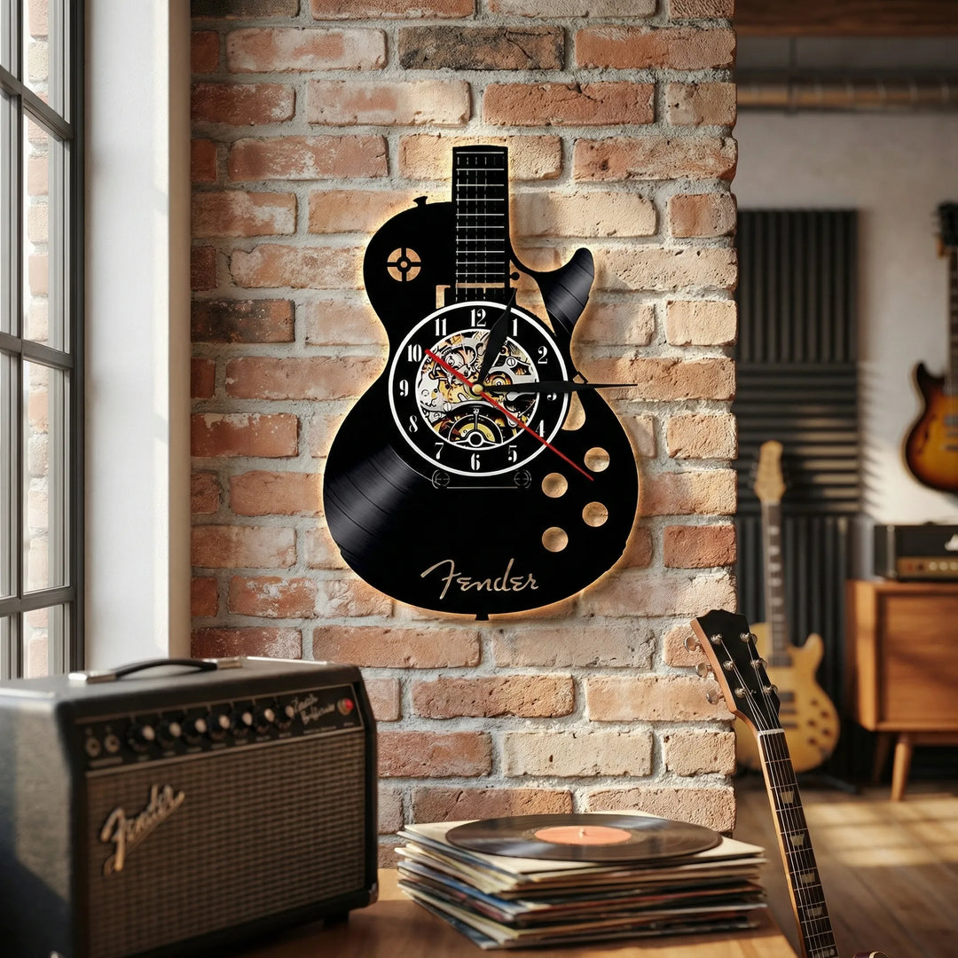 Einzigartige Gitarren-Wanduhr, perfekt für Musikliebhaber & Wohnzimmer-Deko. Analoguhr im Design.