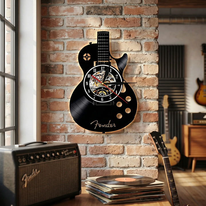 Einzigartige Gitarren-Wanduhr, perfekt für Musikliebhaber & Wohnzimmer-Deko. Analoguhr im Design.