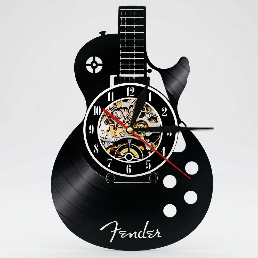 Kreative Wanduhr in Gitarrenform mit Uhrwerk. Ideal für Musikzimmer & moderne Wohnzimmer-Deko. Geschenkidee.