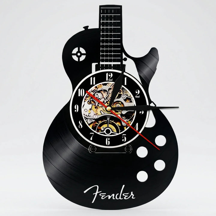 Kreative Wanduhr in Gitarrenform mit Uhrwerk. Ideal für Musikzimmer & moderne Wohnzimmer-Deko. Geschenkidee.