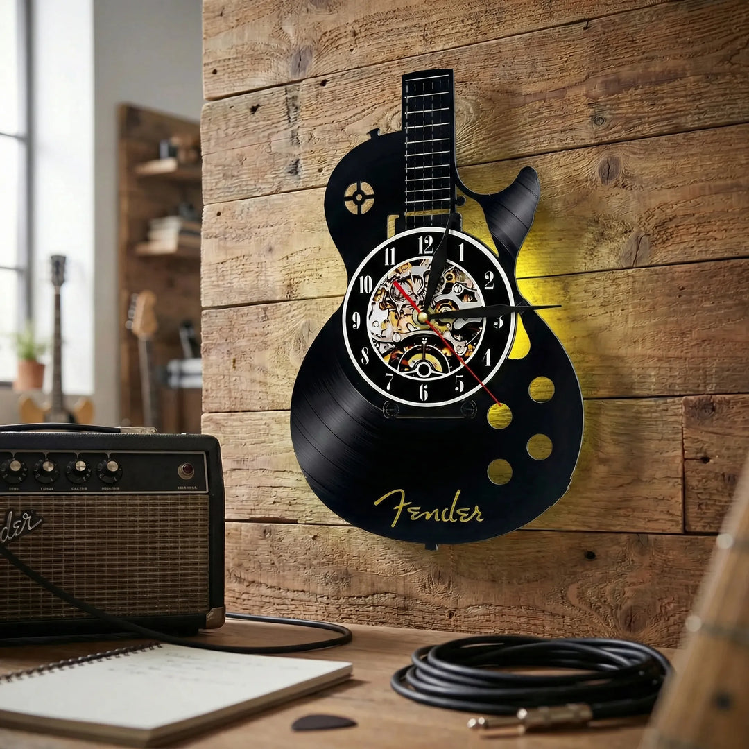 Wanduhr für Musikfans: Gitarren-Design mit Uhrwerk. Perfekte Geschenkidee für Wohnzimmer & Musikzimmer.