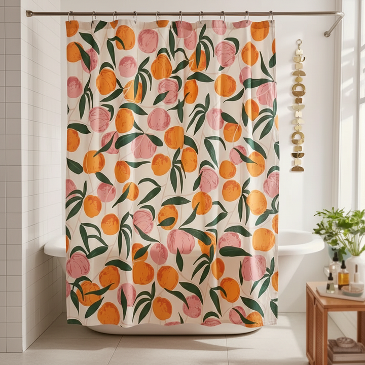 Wasserabweisender Duschvorhang PeachAura aus Polyester mit stilvollem Pfirsichmuster für Ihr modernes Badezimmer.