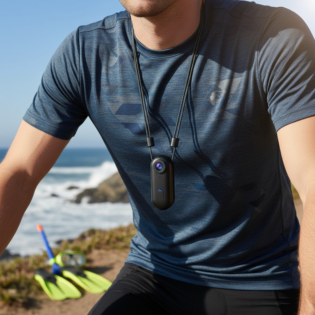 Wasserdichte Mini-Actionkamera PocketEye für freihändige Aufnahmen bei Outdoor-Sportarten.