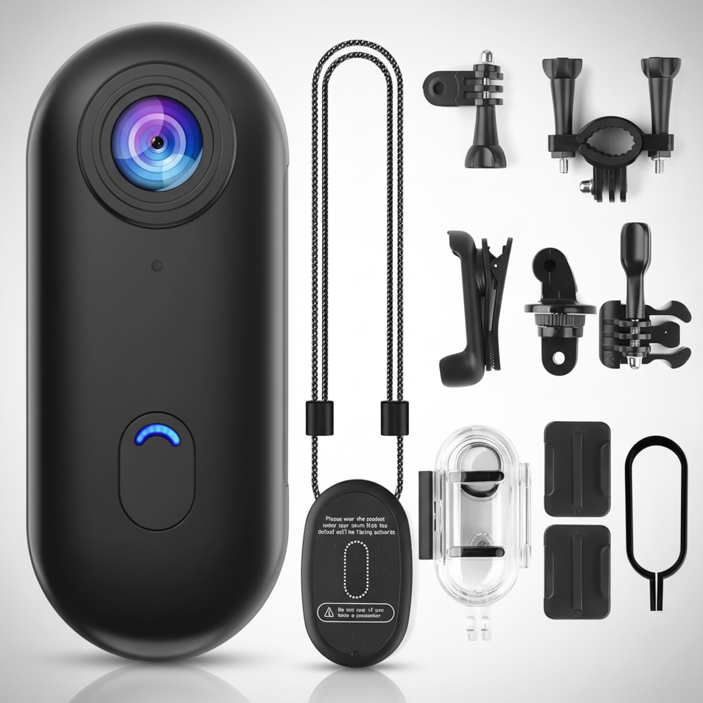 Tragbare, wasserdichte PocketEye Minikamera, ideal für Outdoor-Videos und Sportaufnahmen freihändig.