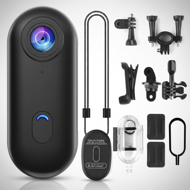 Tragbare, wasserdichte PocketEye Minikamera, ideal für Outdoor-Videos und Sportaufnahmen freihändig.