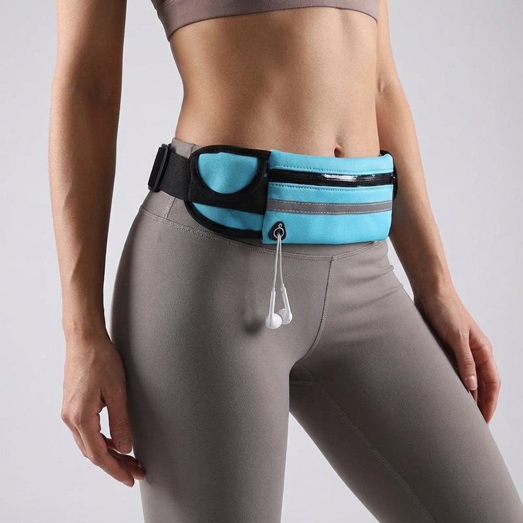Schlanke wasserfeste RunBelt Hüfttasche mit Reißverschluss, perfekt für Joggen & Fitness. Schwarz, unisex.