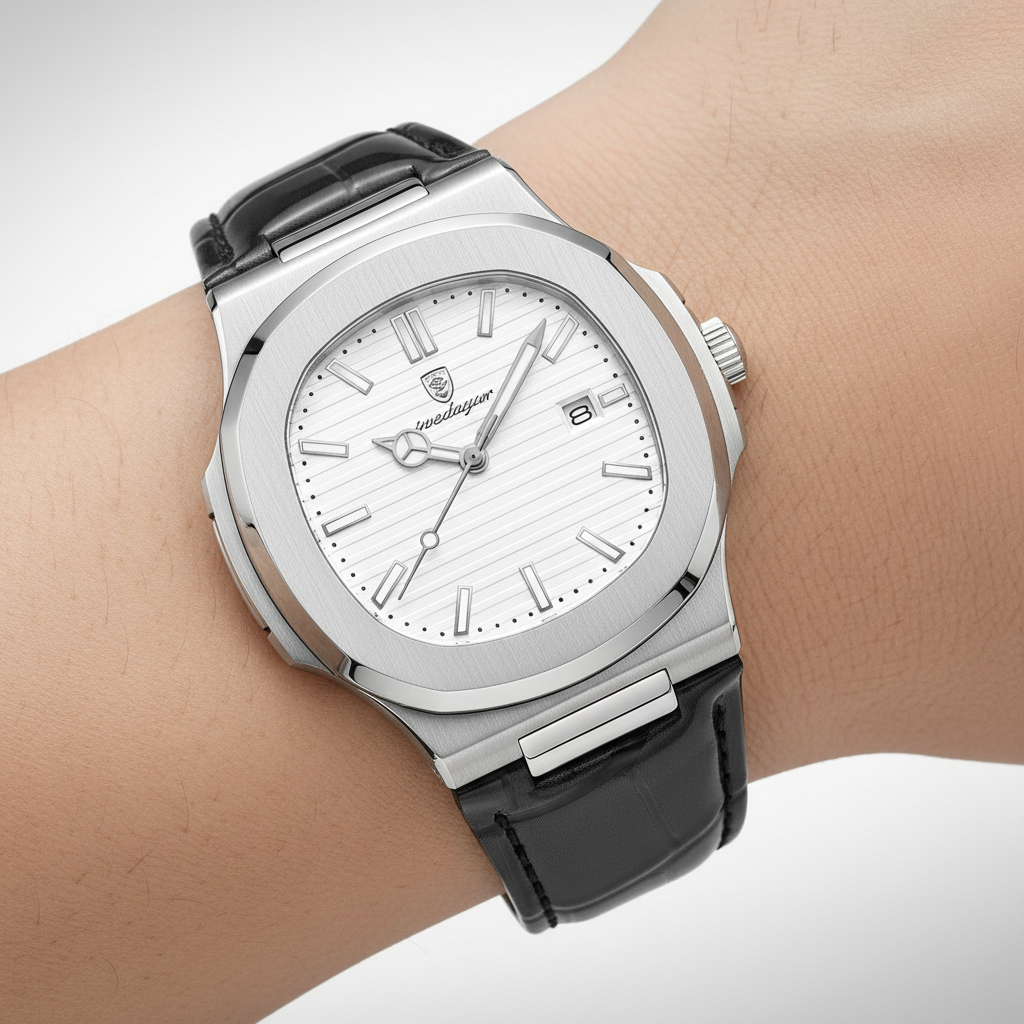 TimeMaster Herren Armbanduhr mit klar ablesbarem Zifferblatt und Datumsanzeige.