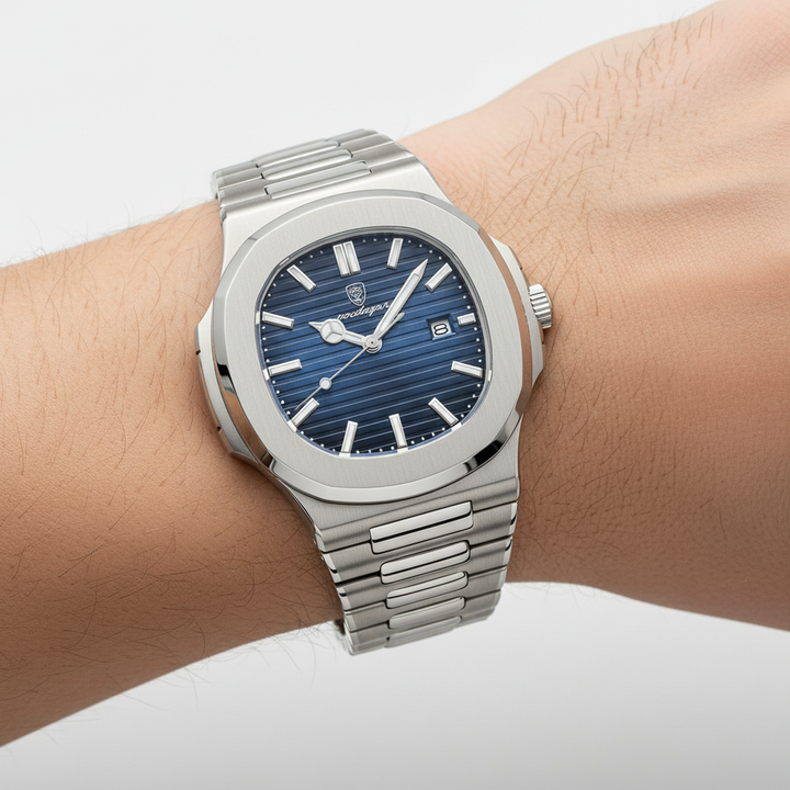 Wasserresistente TimeMaster Quarzuhr für aktive Männer, gefertigt aus hochwertigem Edelstahl.