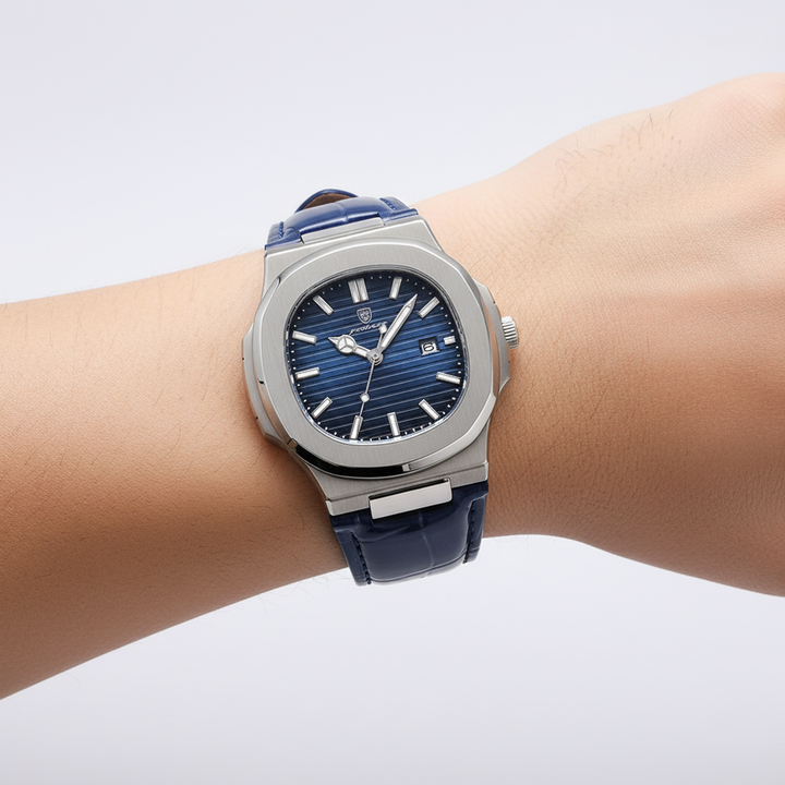 Stilvolle Herrenuhr TimeMaster am Handgelenk, perfekt für den Alltag und besondere Anlässe.