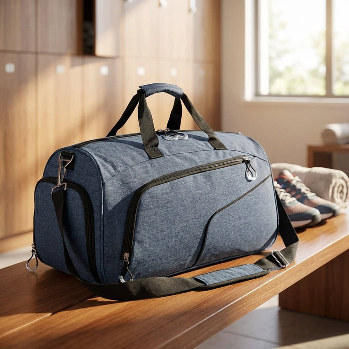 Wasserdichte 35L FlexDuffel Sport- & Reisetasche aus robustem Oxford-Gewebe für Training & Reise, in Schwarz.