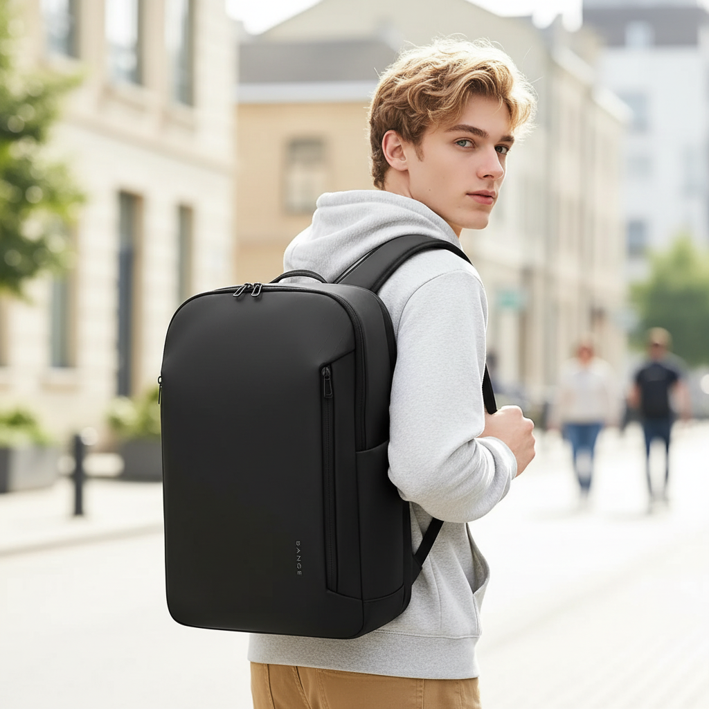 Unisex Business Rucksack, schwarz, wasserabweisend, ideal für Pendler & Büro.