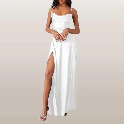 Modernes ärmelloses Damen Maxikleid mit fließendem Schnitt, ideal als elegantes Sommer- oder Partykleid.