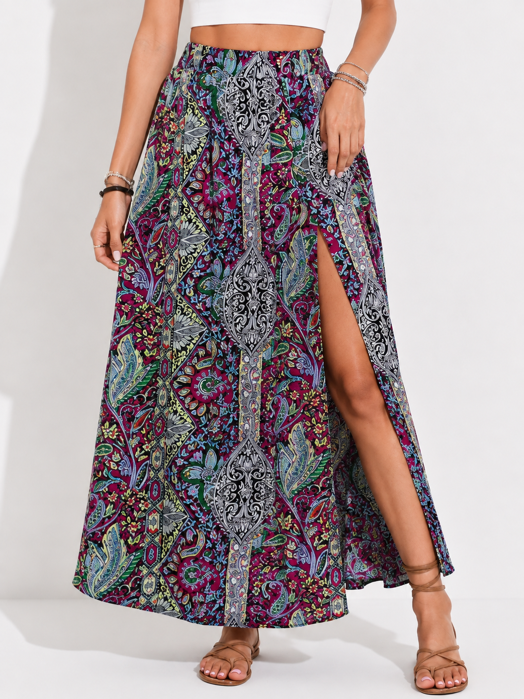 Bequemer, eleganter Damen Wellenfall Rock mit elastischem Bund, ideal als Freizeitrock oder Abendgarderobe.