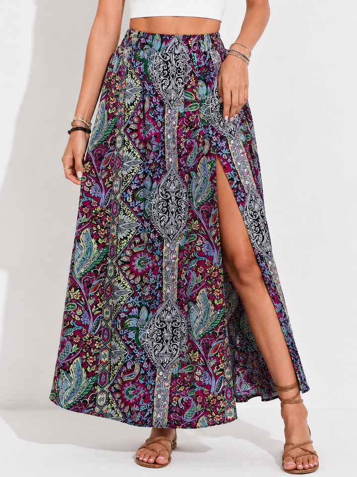 Bequemer, eleganter Damen Wellenfall Rock mit elastischem Bund, ideal als Freizeitrock oder Abendgarderobe.