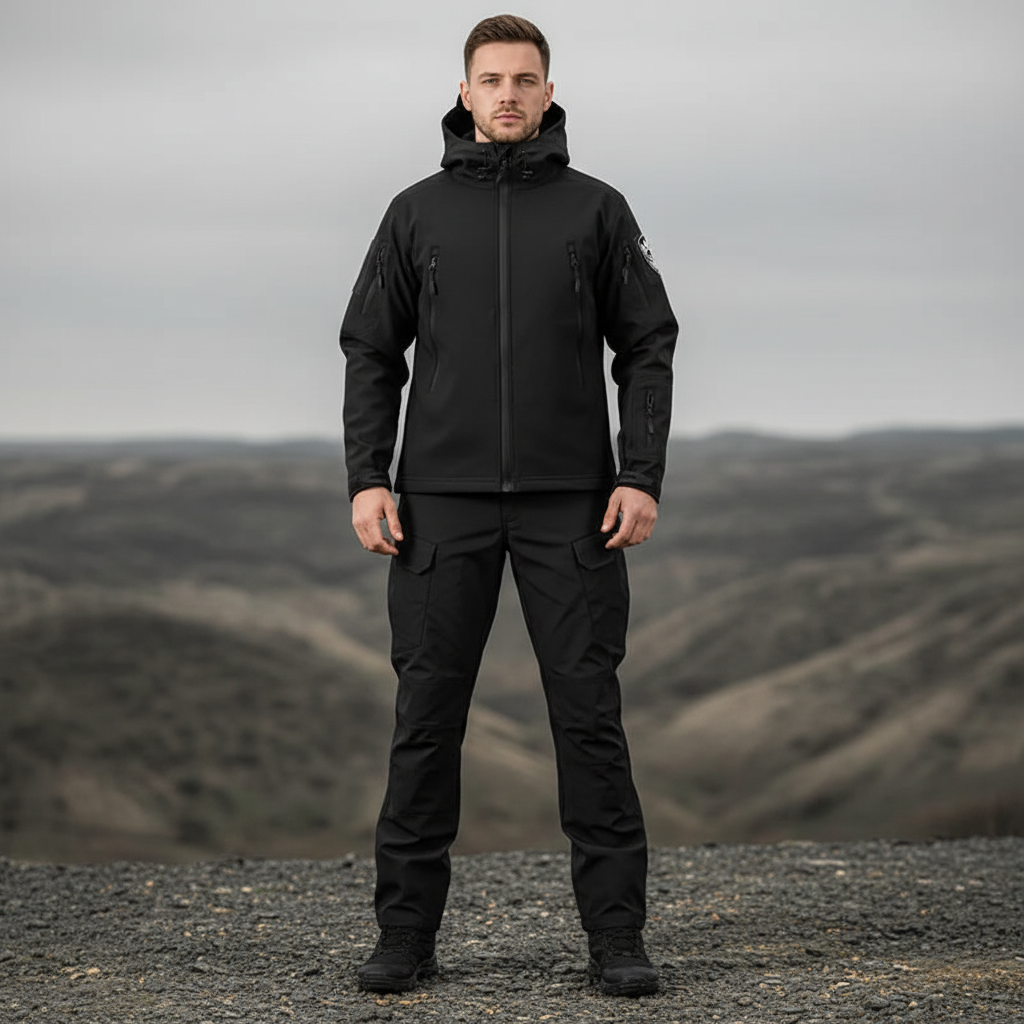Herren wetterfestes Jacken & Hosen Set, wind- & wasserdicht. Ideale Outdoor-Bekleidung für Wanderungen und Sport.