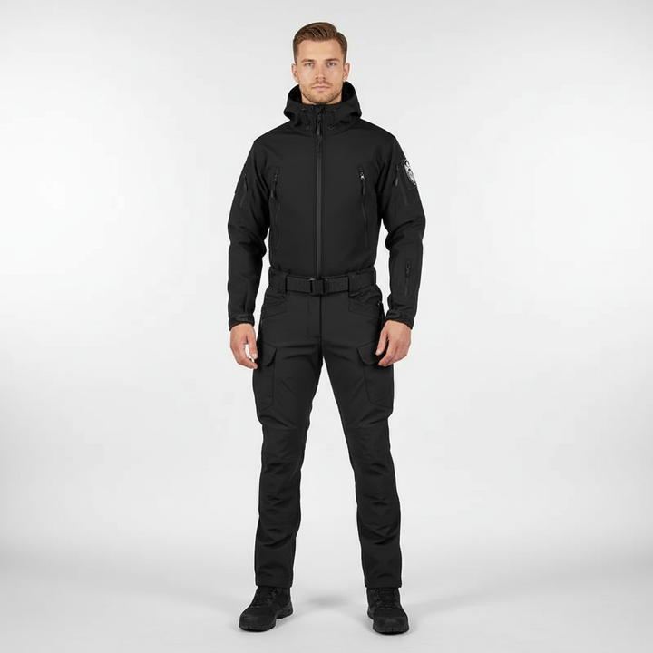 Sportliches Herren Outdoor-Outfit: Wasserdichte Regenjacke und Regenhose für Wanderungen, Trekking und Freizeit.