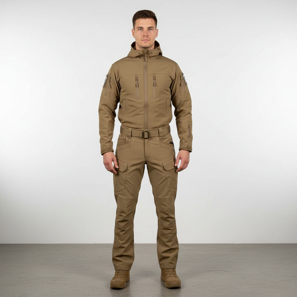 Modernes Herren Outdoor-Outfit: Bequemer Freizeit Anzug mit wetterfester Jacke und Hose für alle Outdoor-Abenteuer.