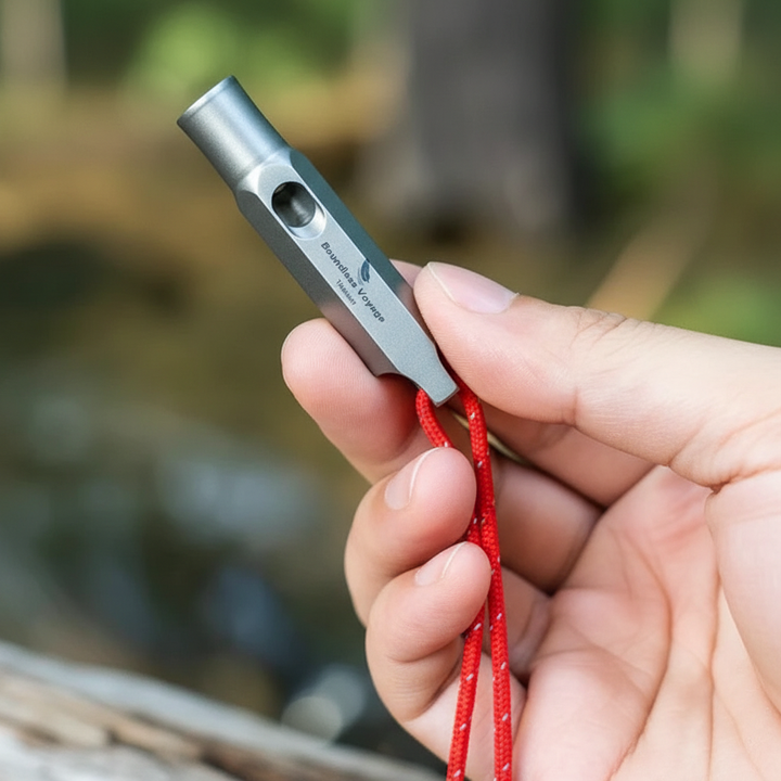 Robuste EchoTitan Outdoor-Überlebenspfeife aus Titan, wetterfest für Wandern & Camping. Unisex Notpfeife für Sicherheit.