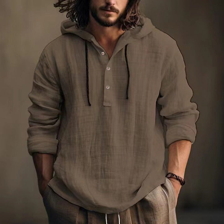 Weiches Herren Kapuzenshirt, langärmlig, mit praktischer Knopfleiste. Optimal für Casual-Herrenmode.