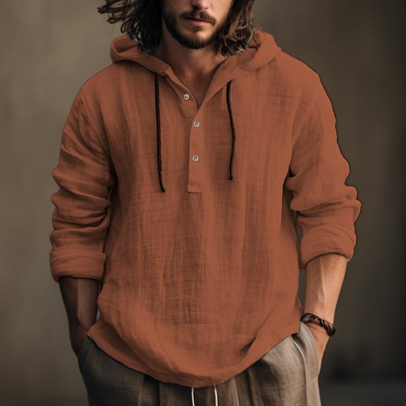 Vielseitiges Herren Kapuzenshirt mit Knopfleiste für den Alltag. Bequemer Langarmpullover, perfekt für Freizeit.