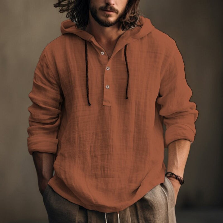 Vielseitiges Herren Kapuzenshirt mit Knopfleiste für den Alltag. Bequemer Langarmpullover, perfekt für Freizeit.
