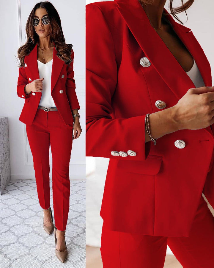 Moderner Damen Business Hosenanzug Set: stilvoller Blazer & passende Hose für Bürokleidung und elegante Auftritte.