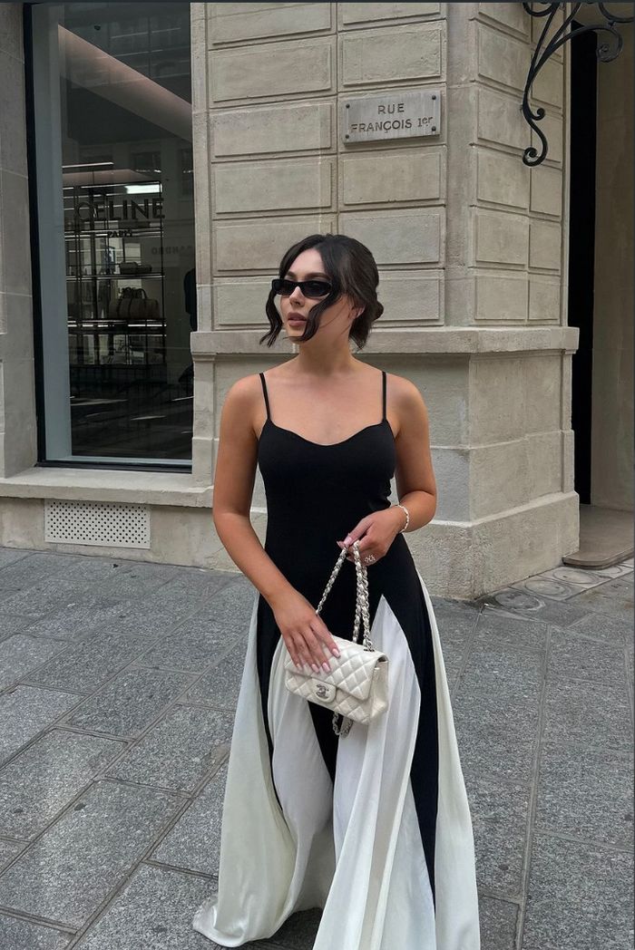 Festliches Spaghettiträgerkleid, schwarz, für Damen, elegant, als Hochzeitsgast-Maxikleid.