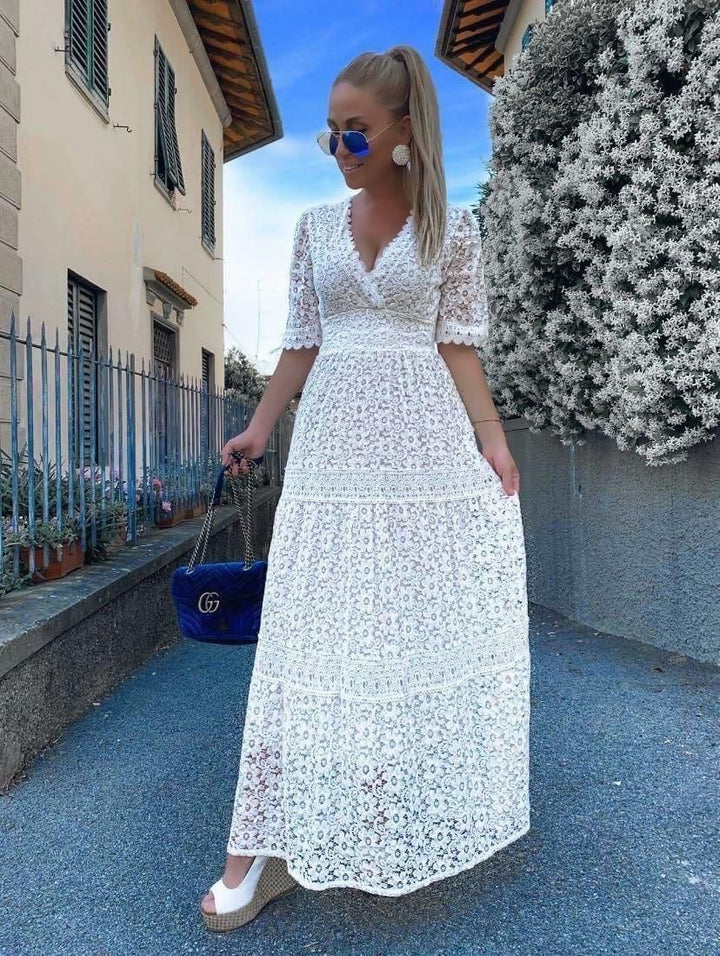 Damen Sommerkleid im italienischen Stil, leicht & atmungsaktiv. Langes, lockeres Freizeitkleid für Damen.