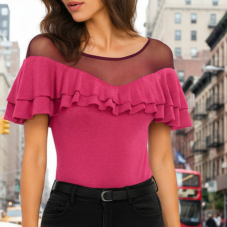 Modisches Damen Langarm Top mit elegantem Transparenteinsatz, italienisches Design.