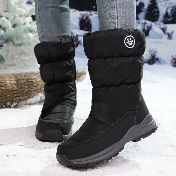 Damen Schneestiefel mit seitlichem Reißverschluss; gefüttert für warme Füße & Kälteschutz, rutschfest.