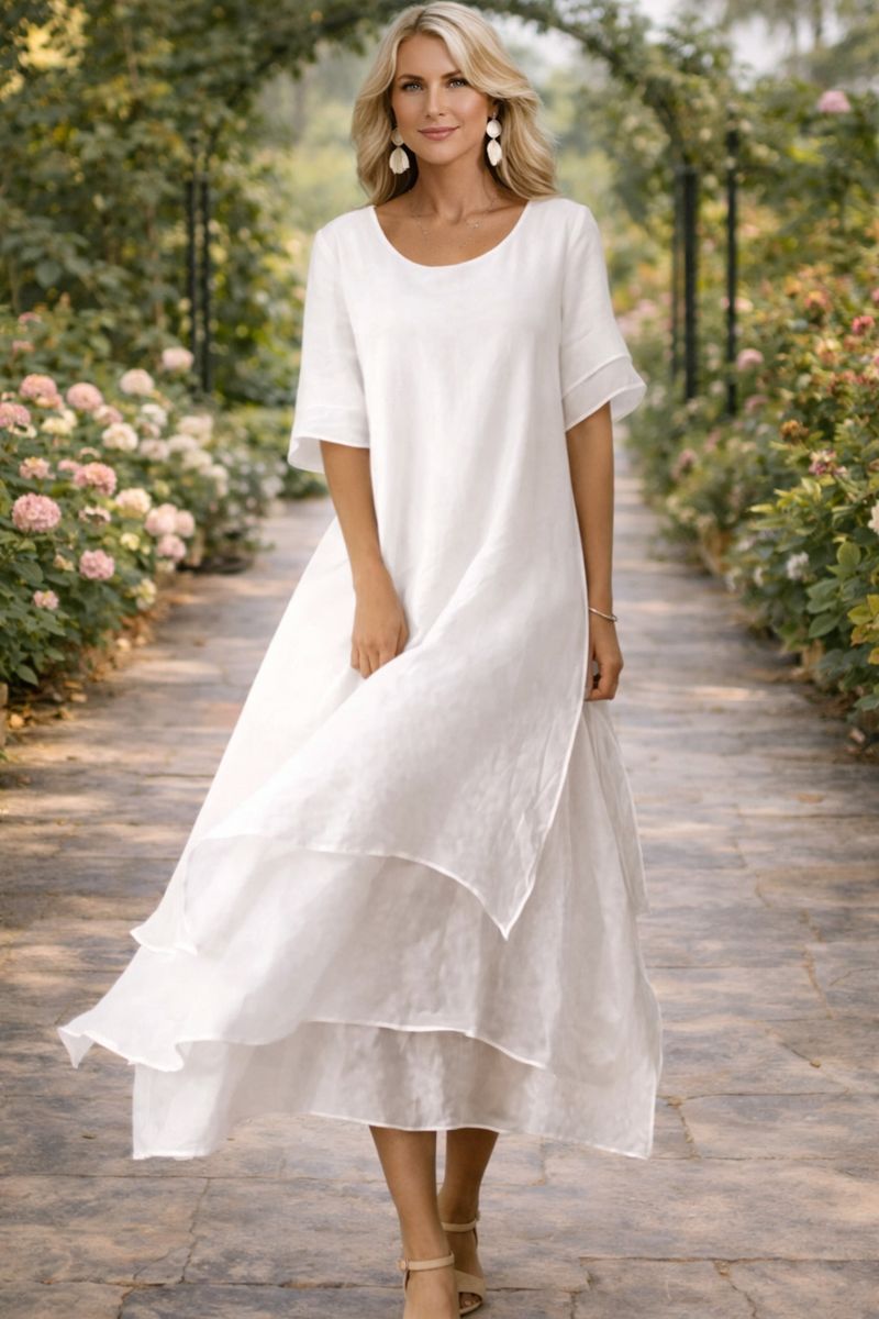 Modisches Damen Midikleid mit Streifen, ideal als bequemes Alltagskleid oder schickes Sommerkleid.
