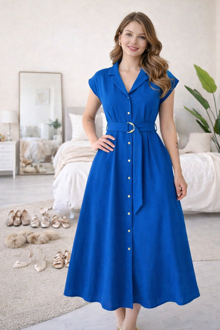 Casual Damen Freizeitkleid: Midi-Länge, Ringgürtel, Knopfleiste. Bequem & vielseitig für den Alltag.