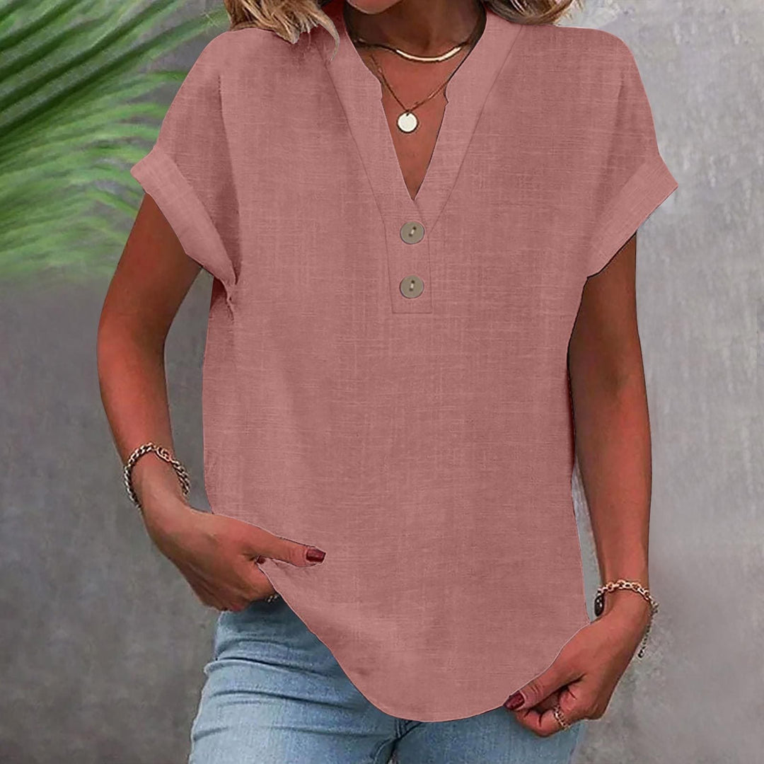 Damen T-Shirt mit V-Ausschnitt, lang geschnitten, leicht & luftig, für lässige Sommer-Freizeit.