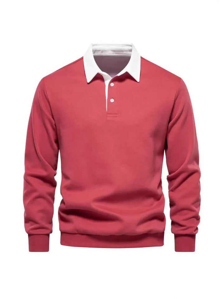 Herren Langarm Poloshirt elegant kombiniert. Bequemes Layering-Oberteil für Herbst/Frühling, vielseitig tragbar.