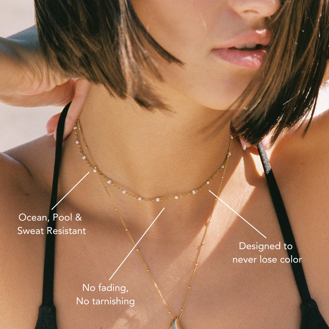 Elegante Damen Choker Halskette Silber, hypoallergen, wasserfest, Perlen-Look.