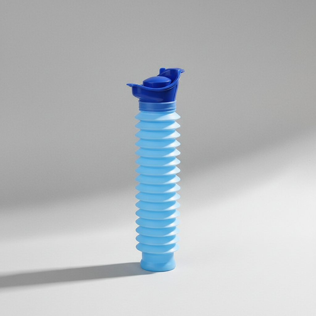 Faltbares MobilPee Reiseurinal für Camping, Wandern & Auto. Unisex & hygienisch, ideal für Notfälle unterwegs.