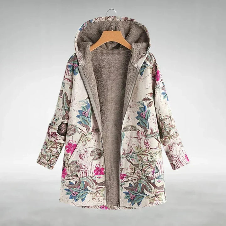 Modische Damen Jacke mit detailliertem Blumenprint. Bequeme & warme Freizeit-Oberbekleidung.