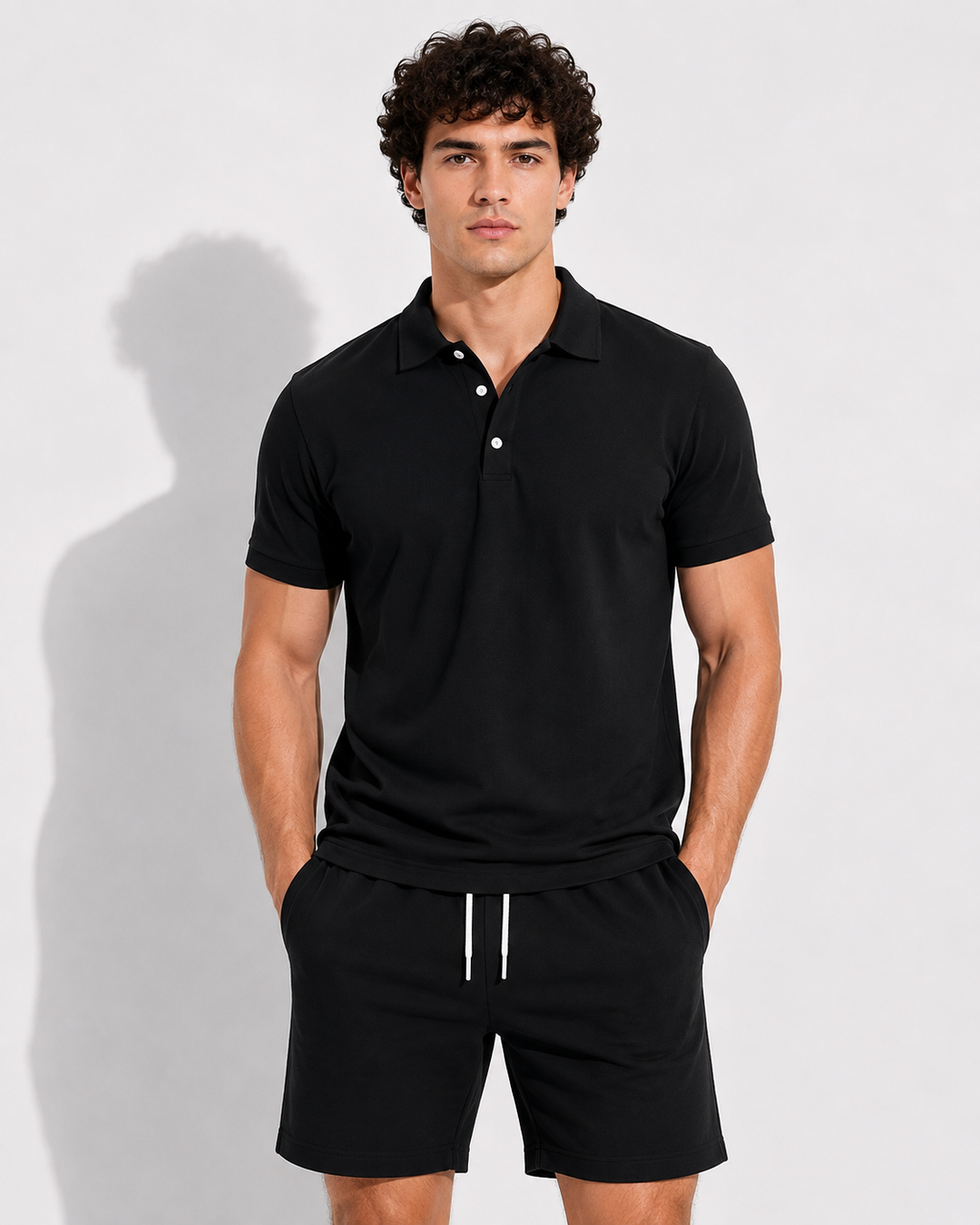 Herren Kurzarm Set: Bequemes Polohemd & Shorts. Ideal als Reiseoutfit oder für entspannte Sommertage.