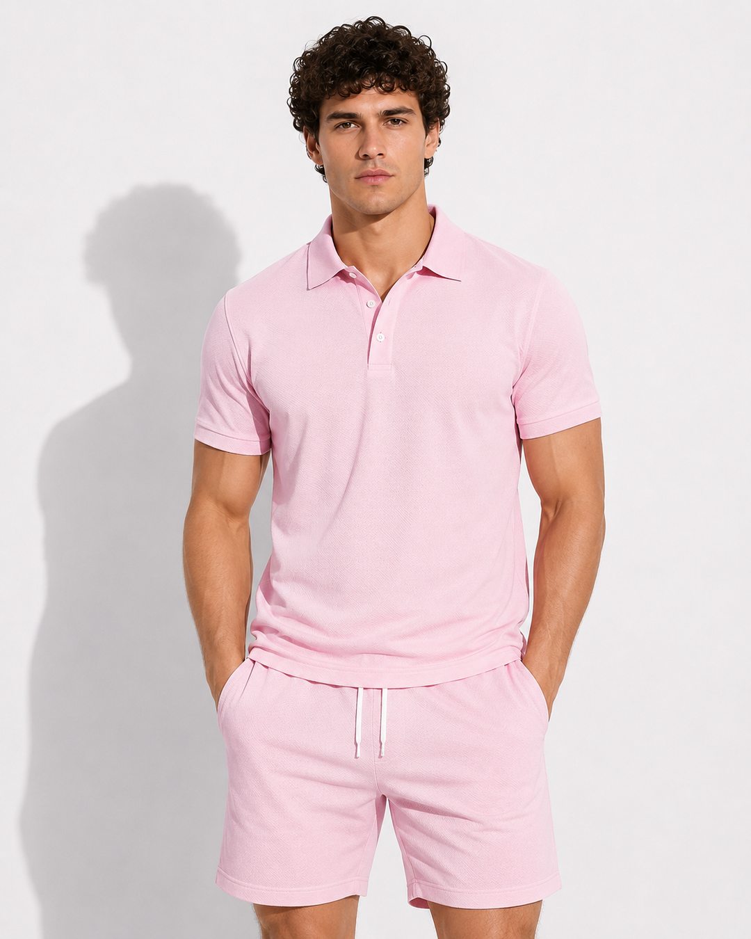 Bequemes Herren Freizeit Set: Unifarbenes Polohemd & Shorts. Ideal für warme Tage, Alltag & als Reiseoutfit.