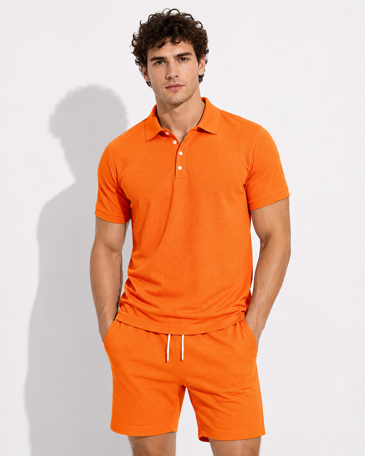 Herren Komfort Set: Kurzarm Polo & Shorts. Smart Casual Freizeitkleidung, ideal für warme Tage & Urlaub.
