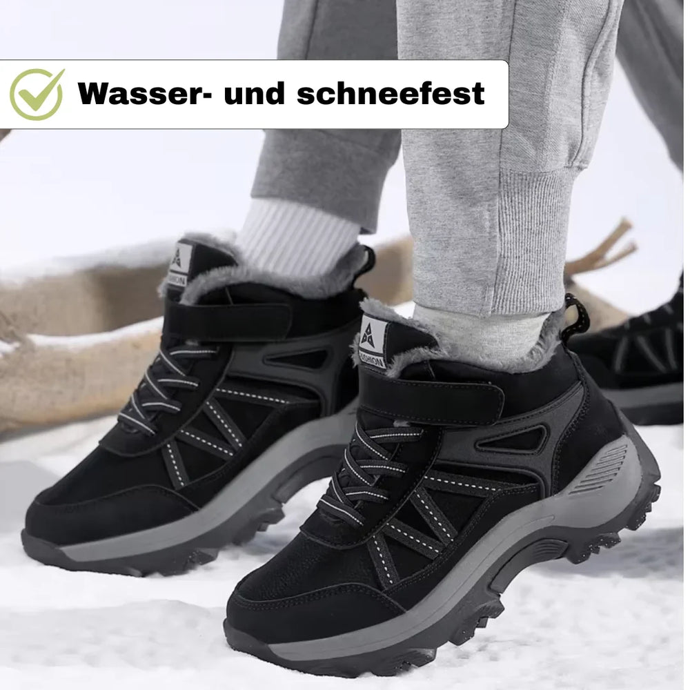 Rutschfeste Damen Winterstiefel mit Klettverschluss, ideal für Schnee und Eis im Winter.