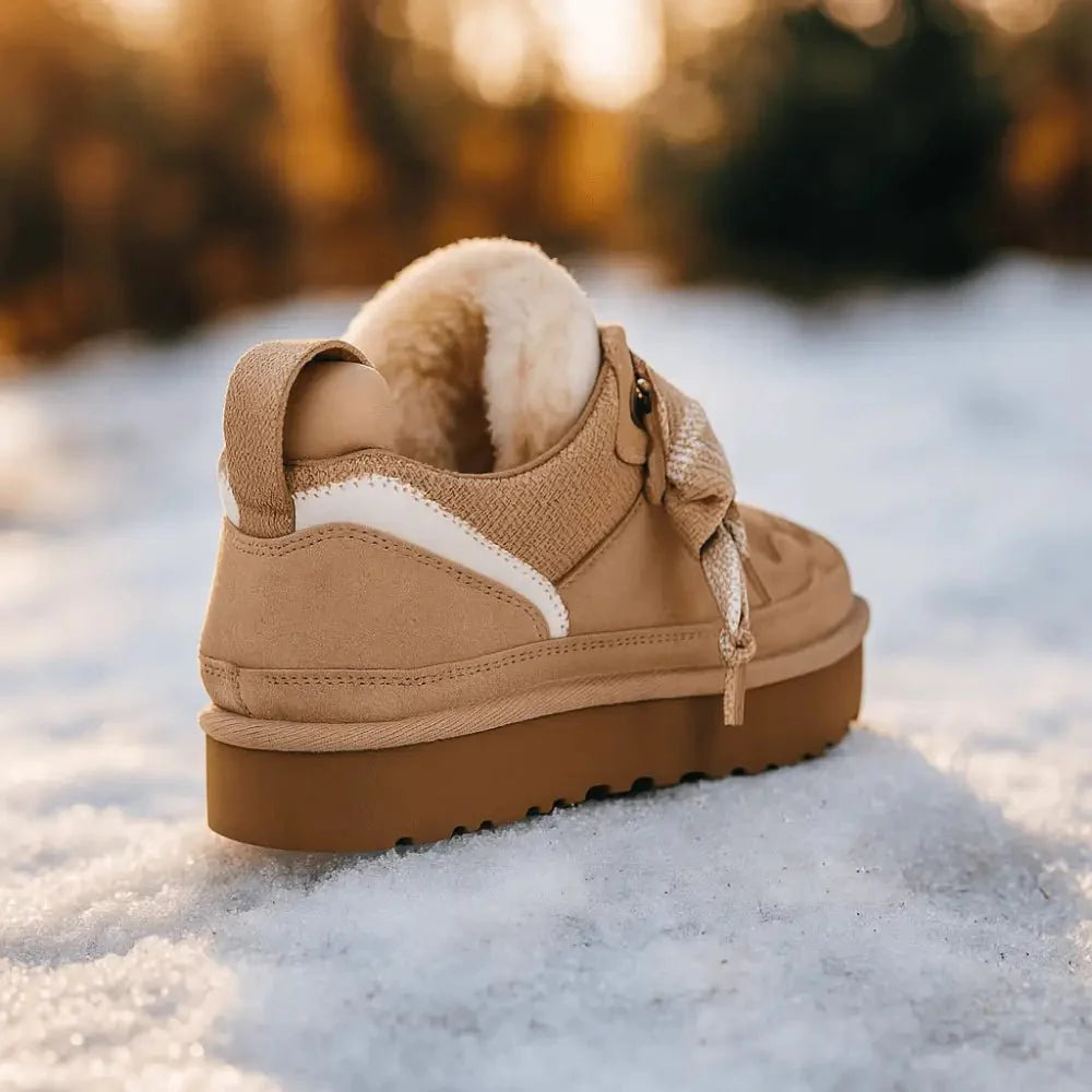 Warme Damen Schnürstiefeletten mit rutschfester Profilsohle, bequem und modisch für kalte Wintertage.