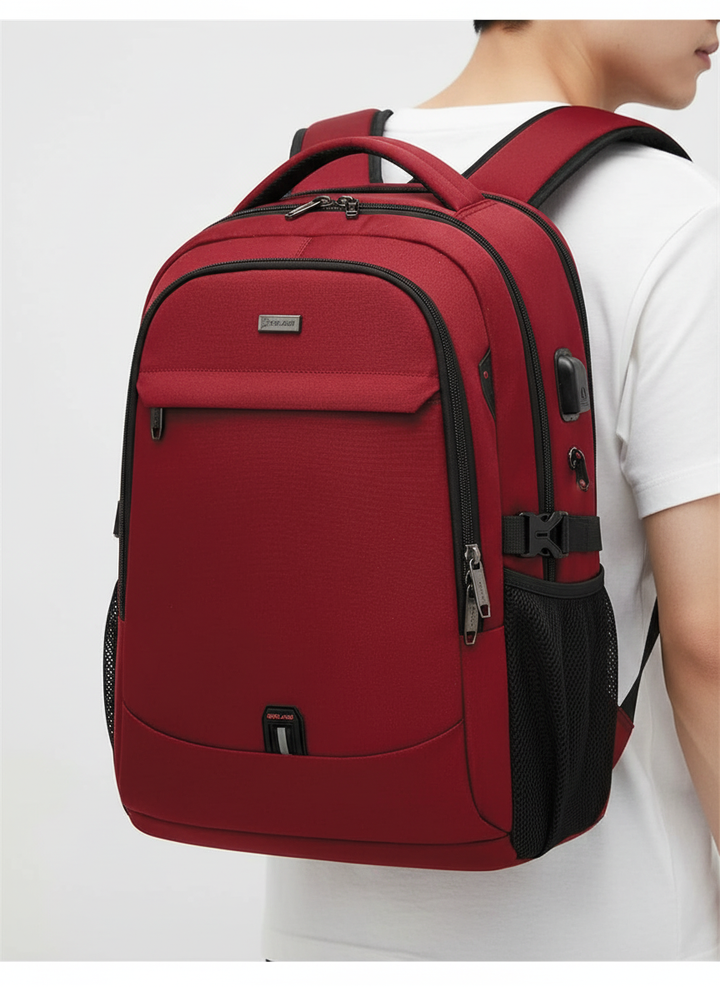 Schlanker Unisex Pendlerrucksack, wasserdicht, mit Laptopfach & externem USB-Anschluss für Büroalltag.