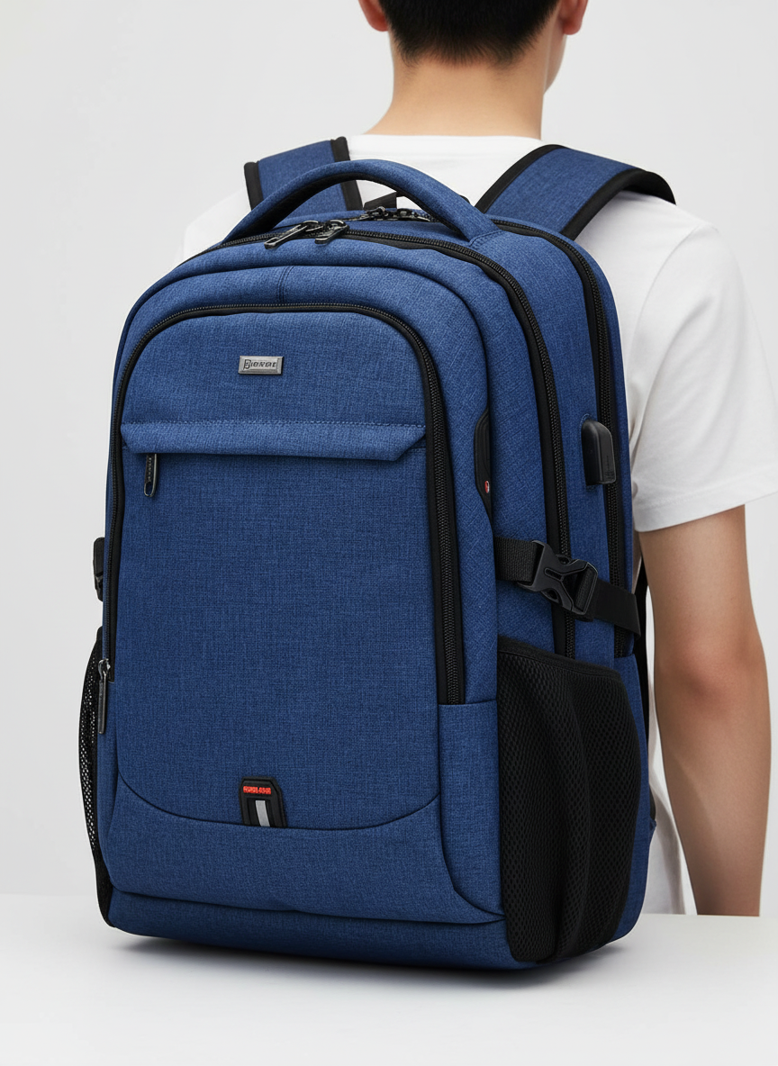Praktischer Organizer-Rucksack für Laptops, wasserdicht, unisex, mit vielen Fächern für Übersicht.
