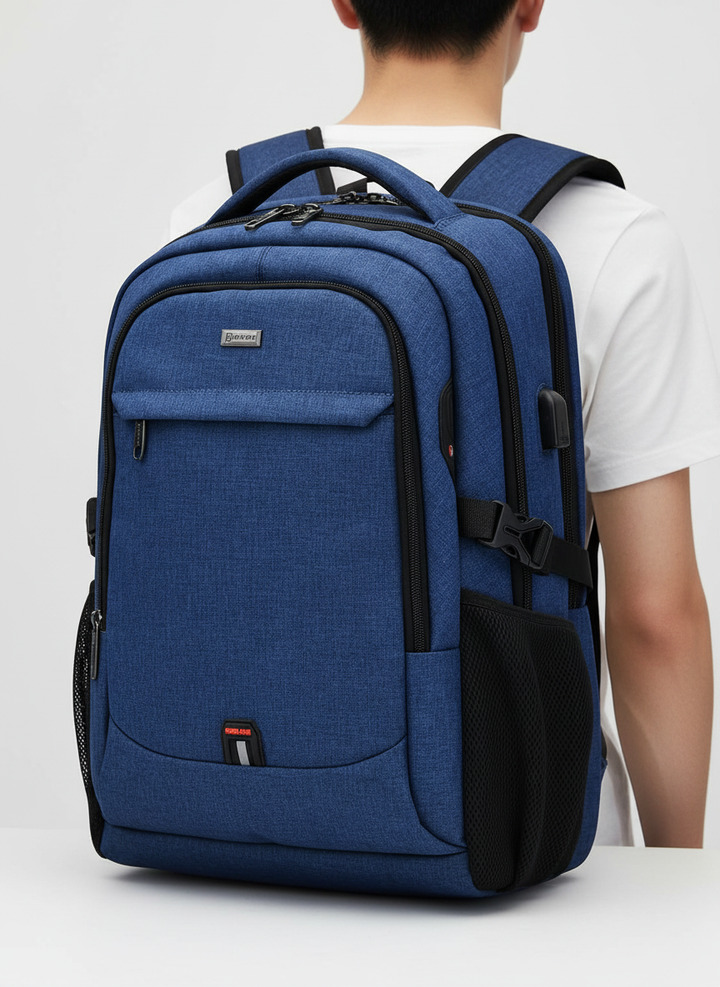 Praktischer Organizer-Rucksack für Laptops, wasserdicht, unisex, mit vielen Fächern für Übersicht.