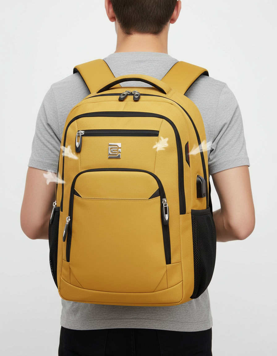 Funktioneller SmartBack Rucksack, wasserdicht, mit USB-Ladeanschluss und Fächern für Ordnung.