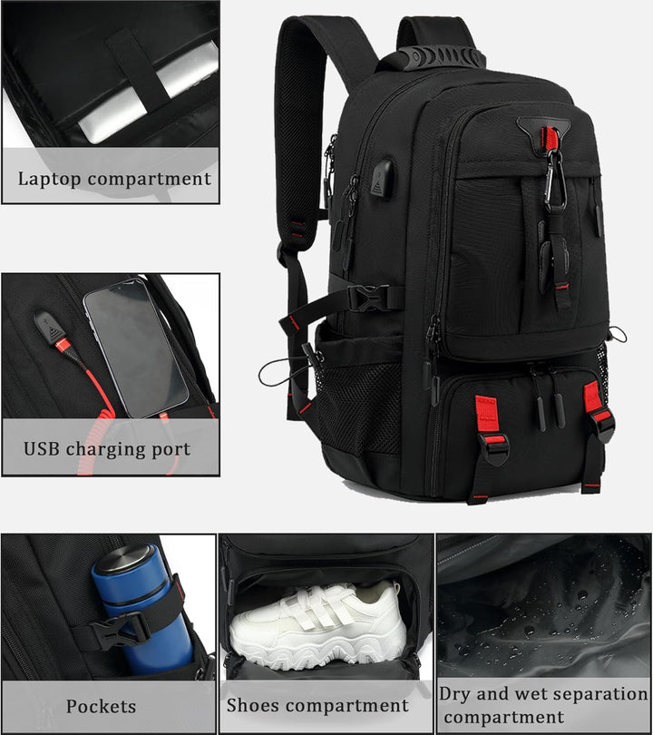 Eleganter, wasserdichter TravelMax Rucksack in Dunkelgrau. Ideal für Business, Pendler & stilvolle Reisen.