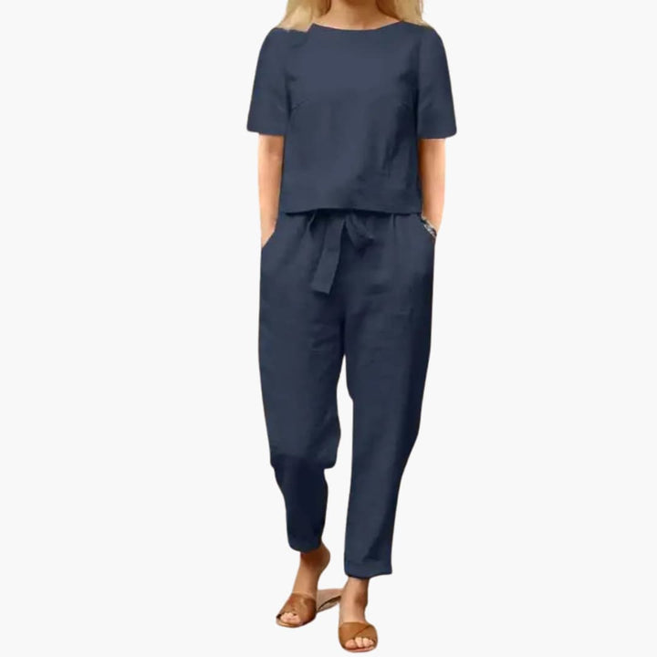 Damen eleganter Freizeit Jumpsuit Set mit geradem Bein. Bequemer, modischer Overall für Frühling & Sommer.